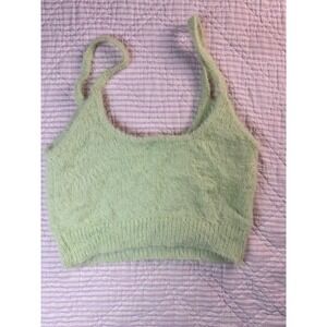 Garage Sage Green Fuzzy Knit Cropped Cami Tank Top S Fuzzy Pastel Layer